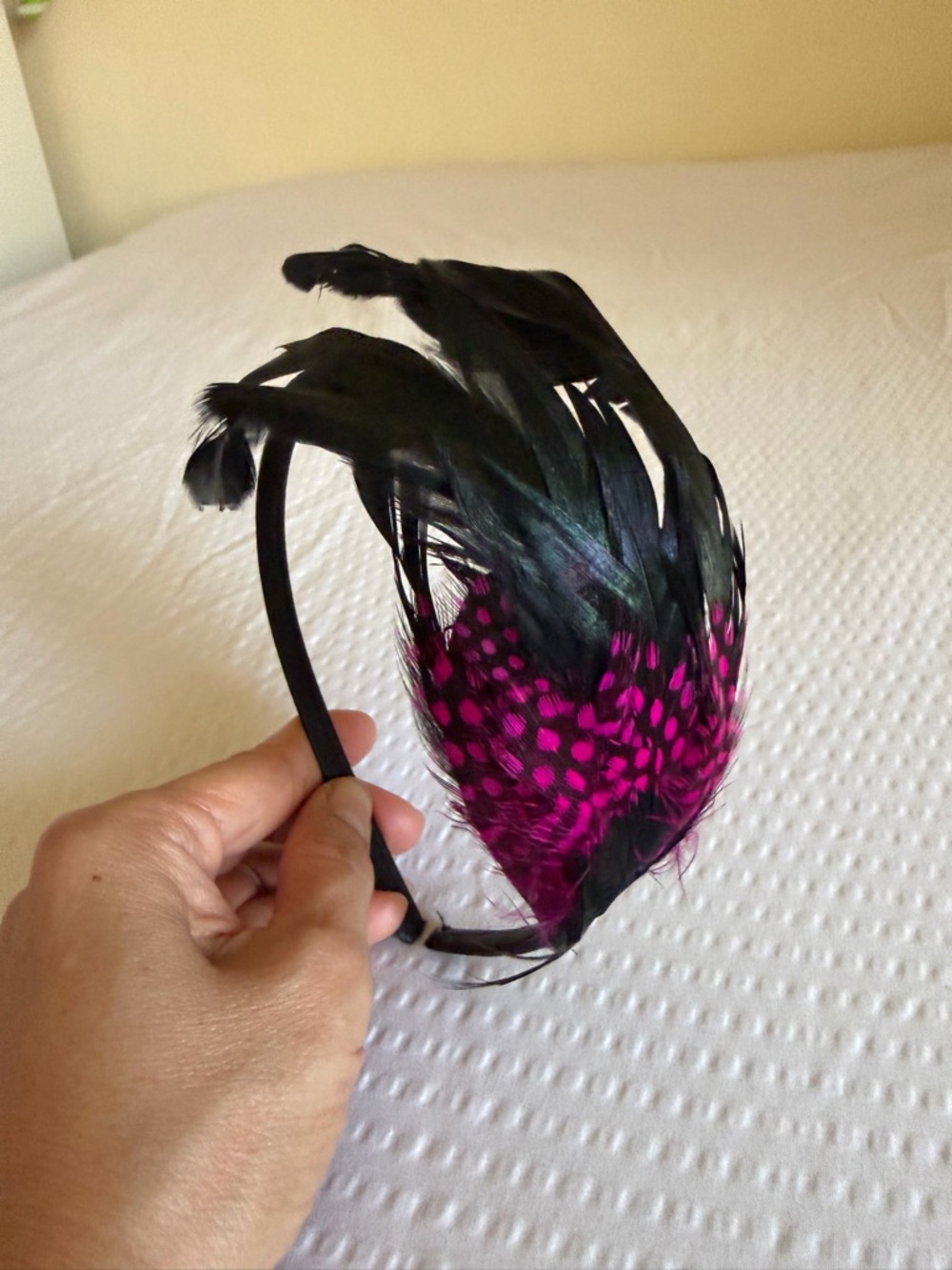 Women’s Black & Magenta Feather Headband with Zipper Rose Accent - Picture 5 of 8
